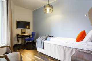 Copyright: Haakon Brox Enkeltseng og interiør i Standard Single-rom, Scandic Stavanger City